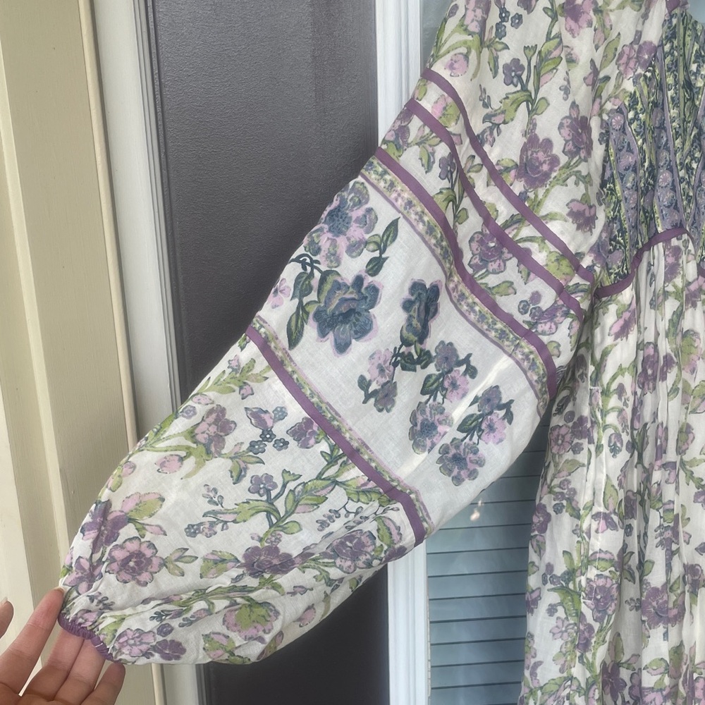 Floral Boho Peasant Dress in Lavender & Green - Picture 4 of 10